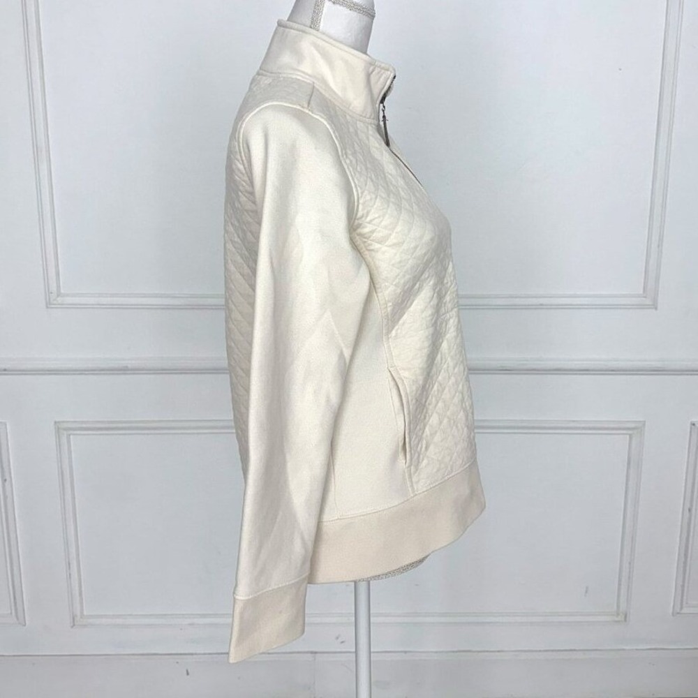 L.L. Bean Womens Diamond Quilted Full Zip Mock Neck Jacket Cream Petite Small - Picture 4 of 6